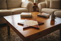 Handcrafted wooden Chinese checkers board with rounded star tips on a coffee table in a cozy living room